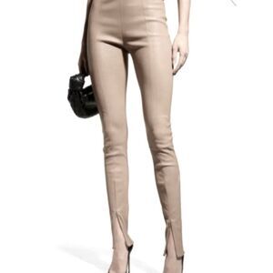 Jason Wu Faux Leather taupe seam front split hem slim leg pant xs